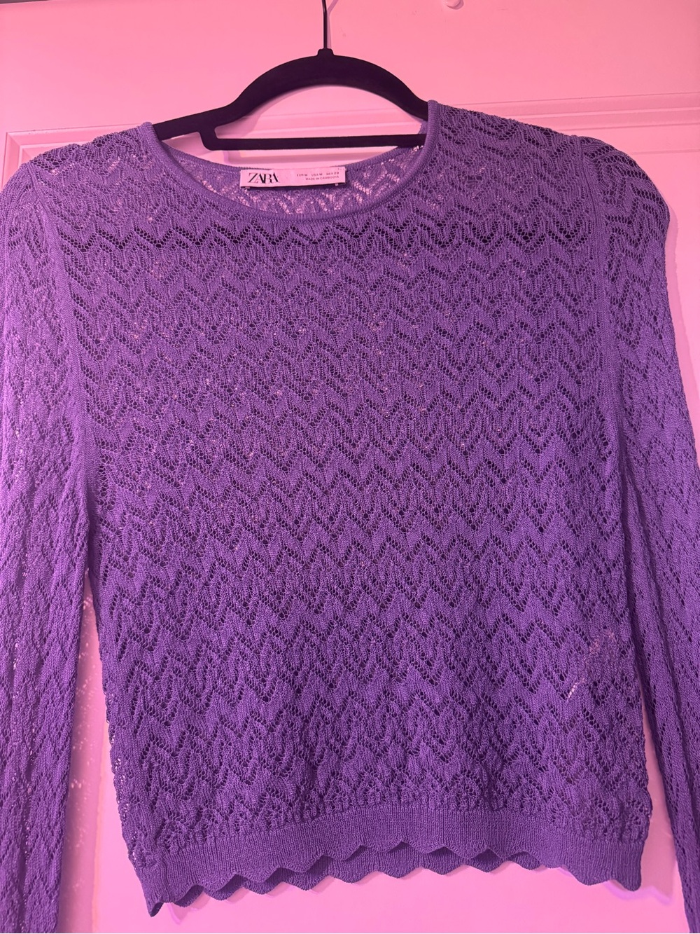 Zara Pointelle Knit Bell Sleeve Top – Blue – Size M - Picture 6 of 6